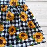 Sunflowers & Ruffled Black'n White Check Dress (FP1038)