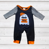 I Mustache Boo a Question! Striped Ghost Applique Romper (FP1046)