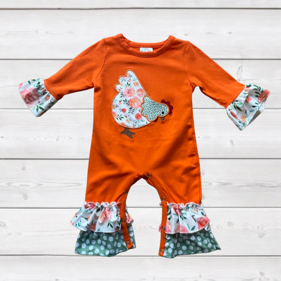 Henrietta Hen Orange Romper with Ruffles (FP1047)-sparkledots-sparkledots