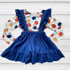 Navy Ruffled Jumper w/Pumpkin Tee Outfit (FSP1032)-sparkledots-sparkledots