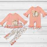 Peach Ruffled Sequin Pumpkin Top w/Animal Print Pants (FSP1005)