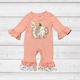 Peach Sequin Ruffle Pumpkin Romper FSP1388