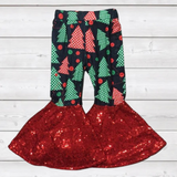 Red Sequin Accent Button Trees Flare Bells (FSPE1002) [PREORDER]