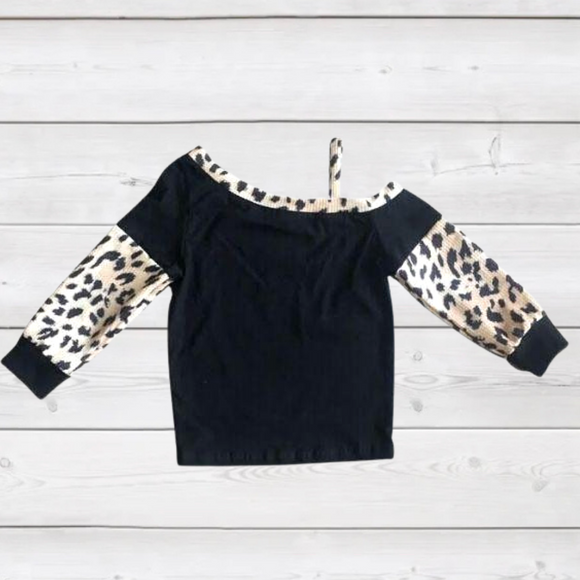 Black & Leopard Waffle Weave Spaghetti Strap Shirt