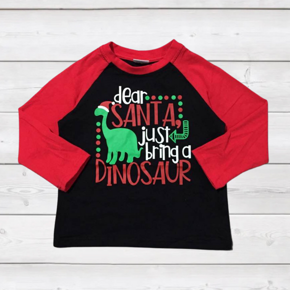 Dear Santa Just Bring A Dinosaur Raglan (FSP1294)-sparkledots-sparkledots