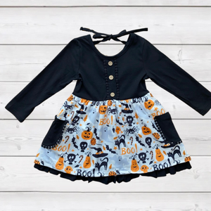 Black Button Accent Halloween Dress - With Pockets! (FSP1425)