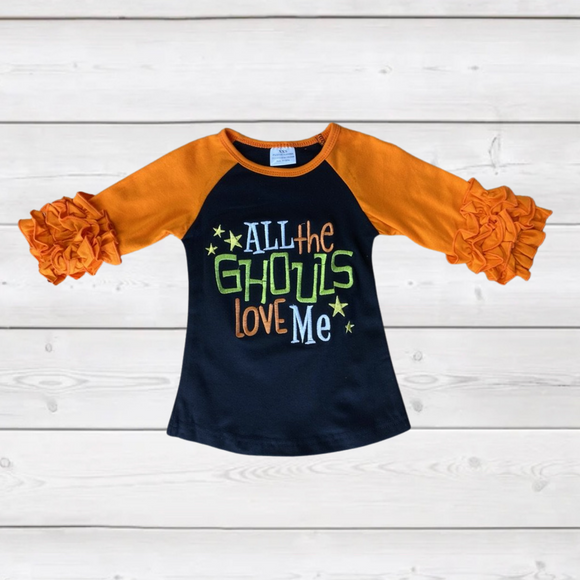 All the Ghouls Embroidered Ruffle Sleeve Tee (Fall 2021071043)-sparkledots-sparkledots