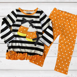 Black 'n White Stripe Candy Corn Shirt w/Polka Dot Pants (Fall 2021071038)