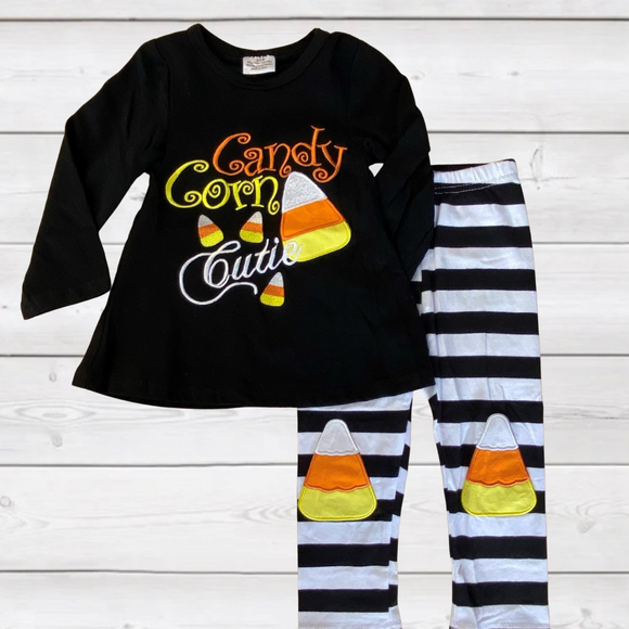 Black and White Striped Candy Corn Deluxe Applique Outfit (Fall 2021071017)