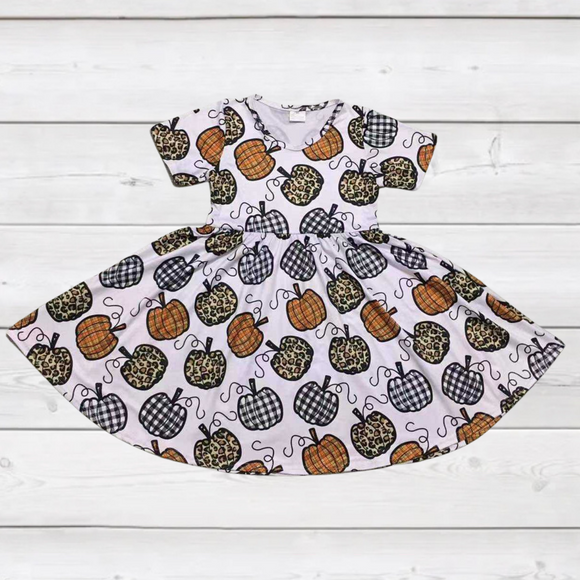 Plaid, Checks,'n Leopard Pumpkins Twirly Dress (FP1043)