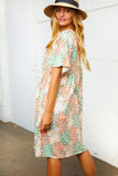 Patchwork Coral and Mint Floral Babydoll Pocketed Dress