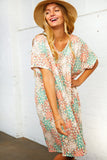 Patchwork Coral and Mint Floral Babydoll Pocketed Dress