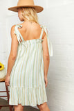 Boho Stripe Shoulder Tie Ruffle Hem Dress