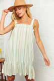 Boho Stripe Shoulder Tie Ruffle Hem Dress