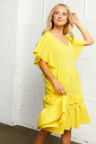 Heavy Crepe V Neck Multi Tiered Woven Dress