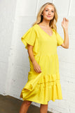 Heavy Crepe V Neck Multi Tiered Woven Dress