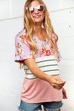 Floral Stripe Color Block Knit Top