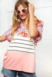 Floral Stripe Color Block Knit Top