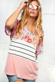 Floral Stripe Color Block Knit Top