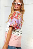 Floral Stripe Color Block Knit Top