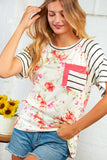 Floral Stripe Double Pocket Raglan Top