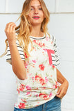 Floral Stripe Double Pocket Raglan Top