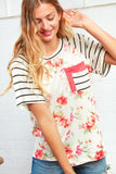 Floral Stripe Double Pocket Raglan Top