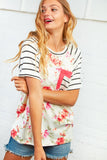 Floral Stripe Double Pocket Raglan Top