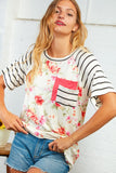 Floral Stripe Double Pocket Raglan Top