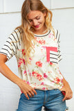 Floral Stripe Double Pocket Raglan Top