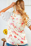 Floral Stripe Double Pocket Raglan Top