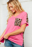 Leopard Half and Half Color Block Pocket Top