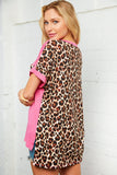 Leopard Half and Half Color Block Pocket Top