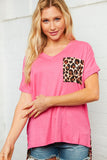 Leopard Half and Half Color Block Pocket Top