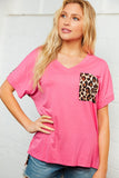 Leopard Half and Half Color Block Pocket Top