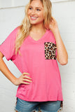 Leopard Half and Half Color Block Pocket Top