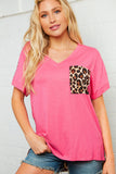 Leopard Half and Half Color Block Pocket Top