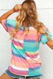 Multi Stripe French Terry Out Seam V Neck Top