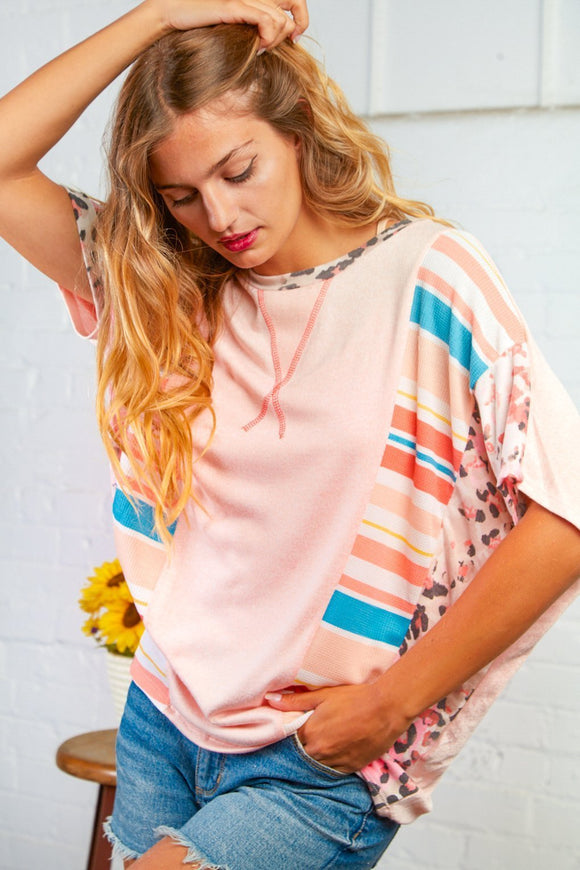 Blush Animal Color Block Blouse