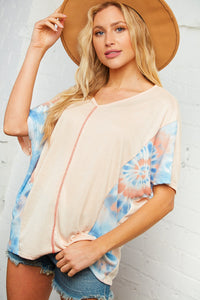 Tie Dye Color Block Out Seam Dolman Top