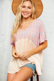 Multi Print Coral and Pink Dolman Babydoll Top