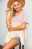 Multi Print Coral and Pink Dolman Babydoll Top