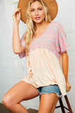 Multi Print Coral and Pink Dolman Babydoll Top