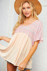 Multi Print Coral and Pink Dolman Babydoll Top