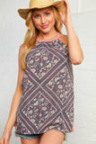 Peach Boho Tribal Print Halter Neck Tank