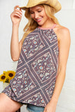 Peach Boho Tribal Print Halter Neck Tank