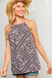 Peach Boho Tribal Print Halter Neck Tank