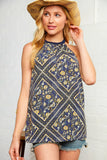 Navy Boho Tribal Print Halter Tank