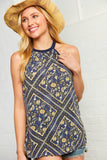 Navy Boho Tribal Print Halter Tank