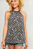 Navy Boho Tribal Print Halter Tank